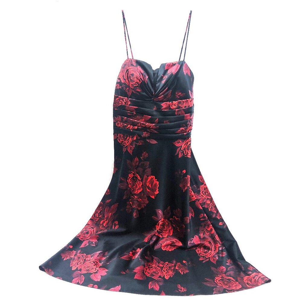Dress Barn Collection A-Line Black Dress w/Roses Sleeveless Red Black Size 10